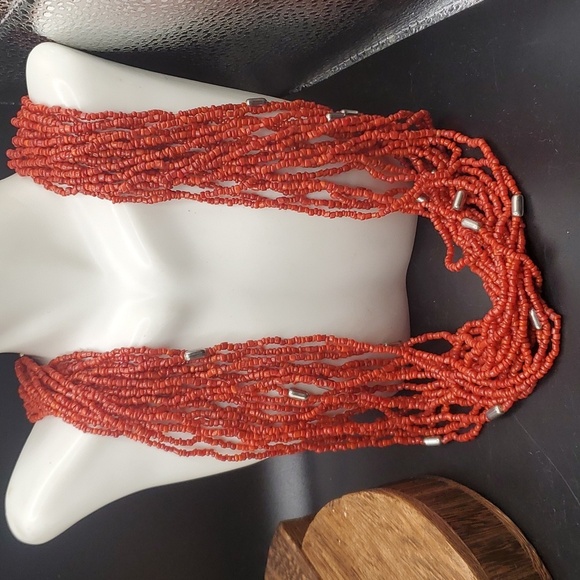 N3003 ethnic coral seed beaded bushel necklace